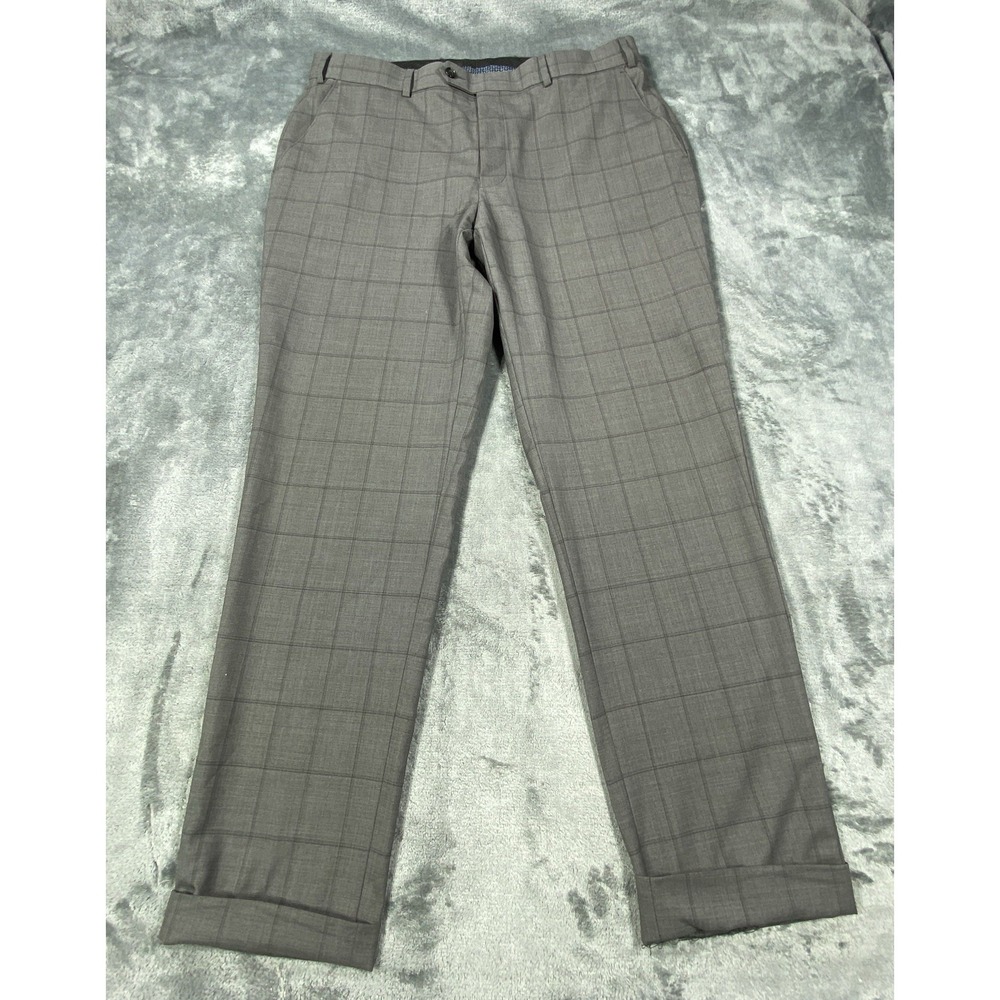 Ralph Lauren Dress‎ Pants Mens 36x29 Wool Blend Charcoal Gray Plaid Windowpane